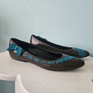 indie sleaze Marc Jacobs Y2K brass bow flats shoes Italy repaired